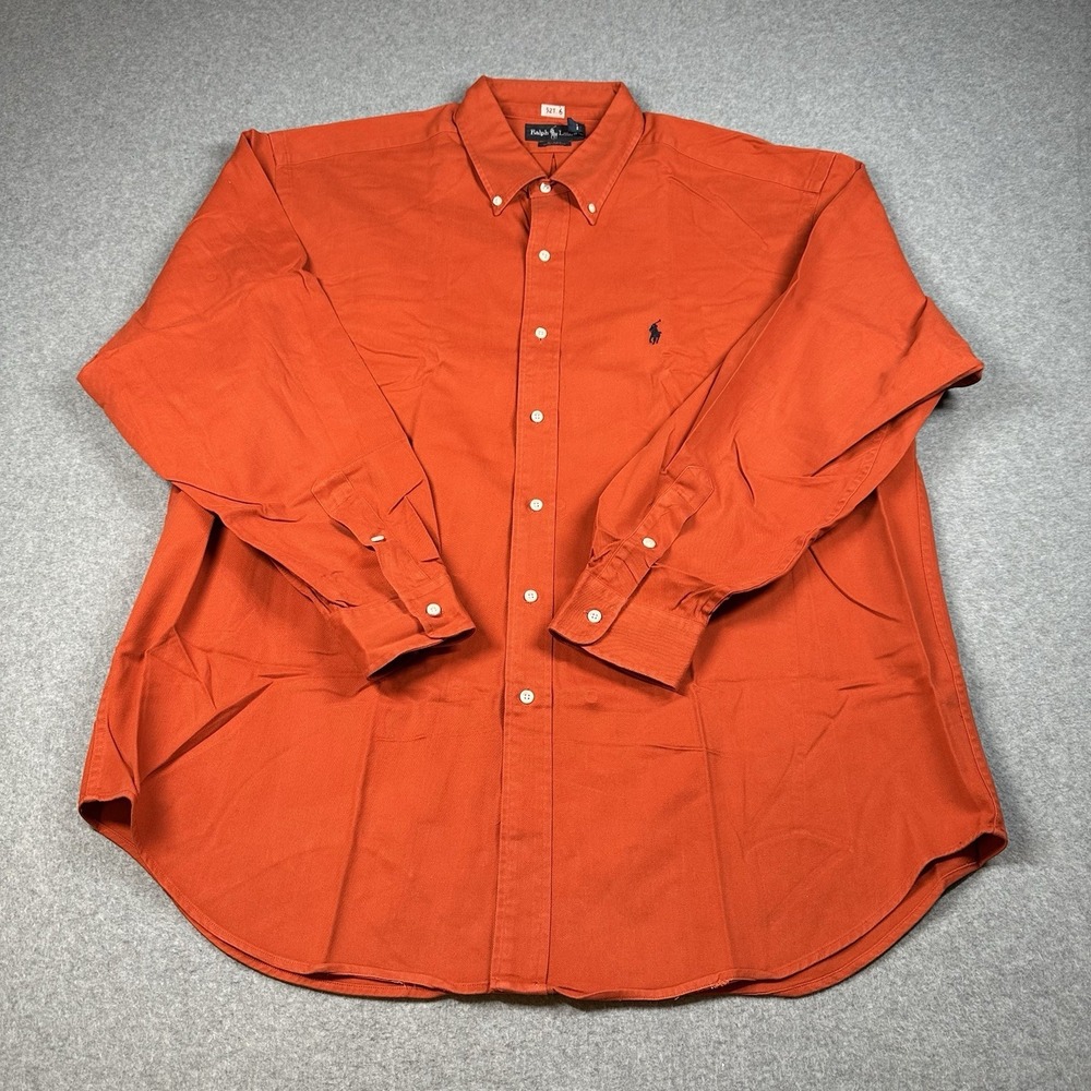 Vintage Ralph Lauren Blake XL Orange Button Down Shirt Cotton Pony Logo Monogram
